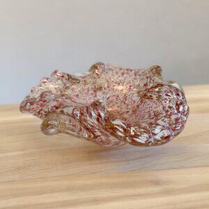 Vintage Murano Red White Speckled Spotted Blown Glass Bowl *read*